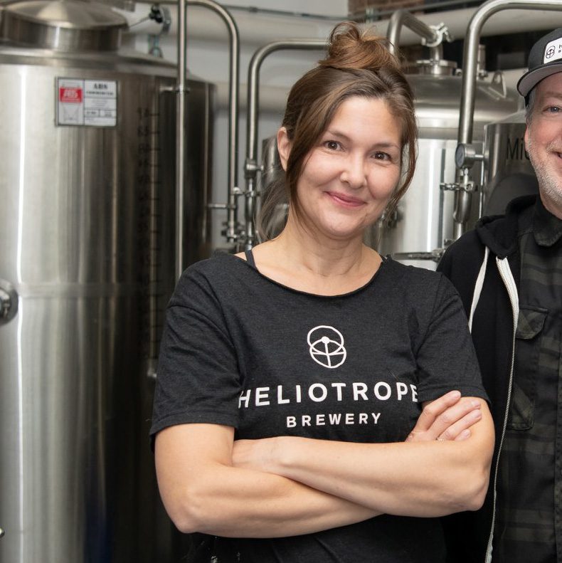 Jenefer Davies wearing Heliotrope Brewery shirt